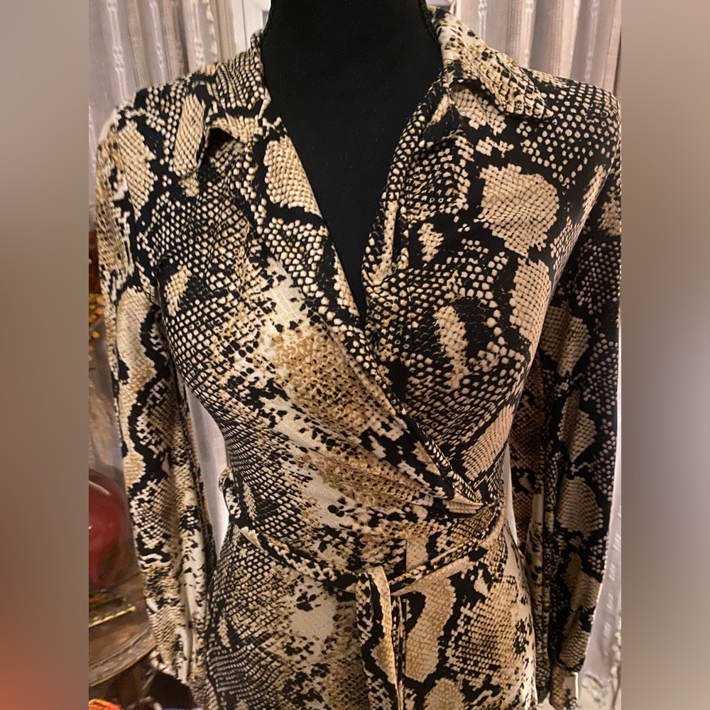 Snake-Print Wrap Jumpsuit in Black and Cream